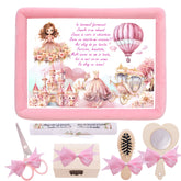 Tavita mot/turta fete, aniversare 1 an, Printesa, catifea roz, 7 piese, 34x25 cm, Recostore®, REC5011/18